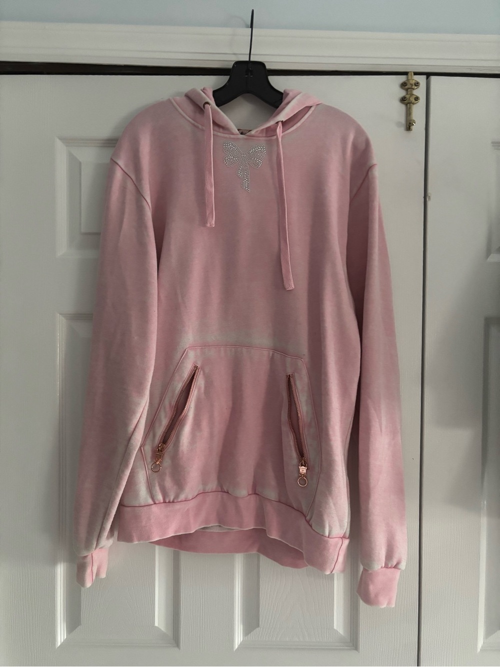 Kings of Cole Light Pink Velour Hoodie with Rhinestone Bow